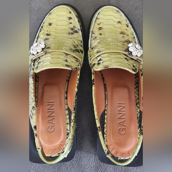 Ganni Snakeskin Embossed Slingback Loafers - Picture 6 of 9